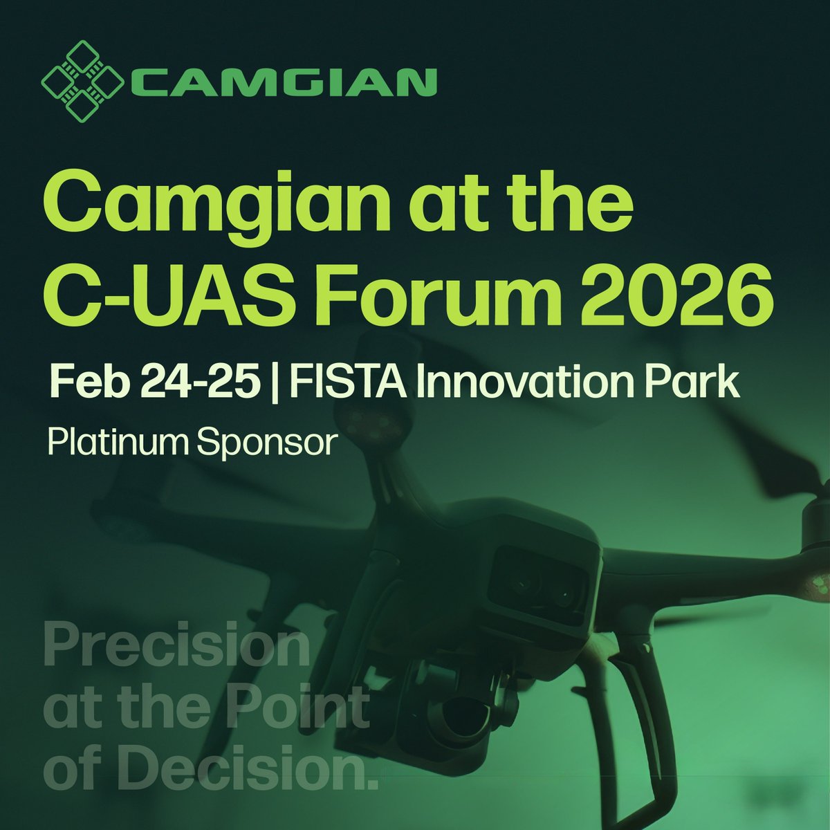 CamgianAI's tweet photo. Camgian Participating in the 2026 C-UAS Forum
The 2026 C-UAS Forum returns to FISTA Innovation Park in Lawton, OK, February 24–25.

📍Visit the Main Hall
We look forward to meeting you!

Learn more: https://t.co/fhWwvYVA0v https://t.co/onFAsvqHBy