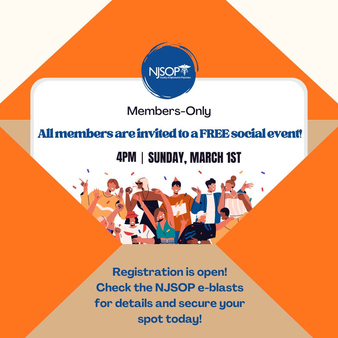 NJeyedocs's tweet image. All members are invited to attend a free, members only social event Sunday, March 1! The gathering offers an opportunity to connect and network with fellow members. Check the NJSOP e-blasts for details and to reserve your spot.

#NJSOP