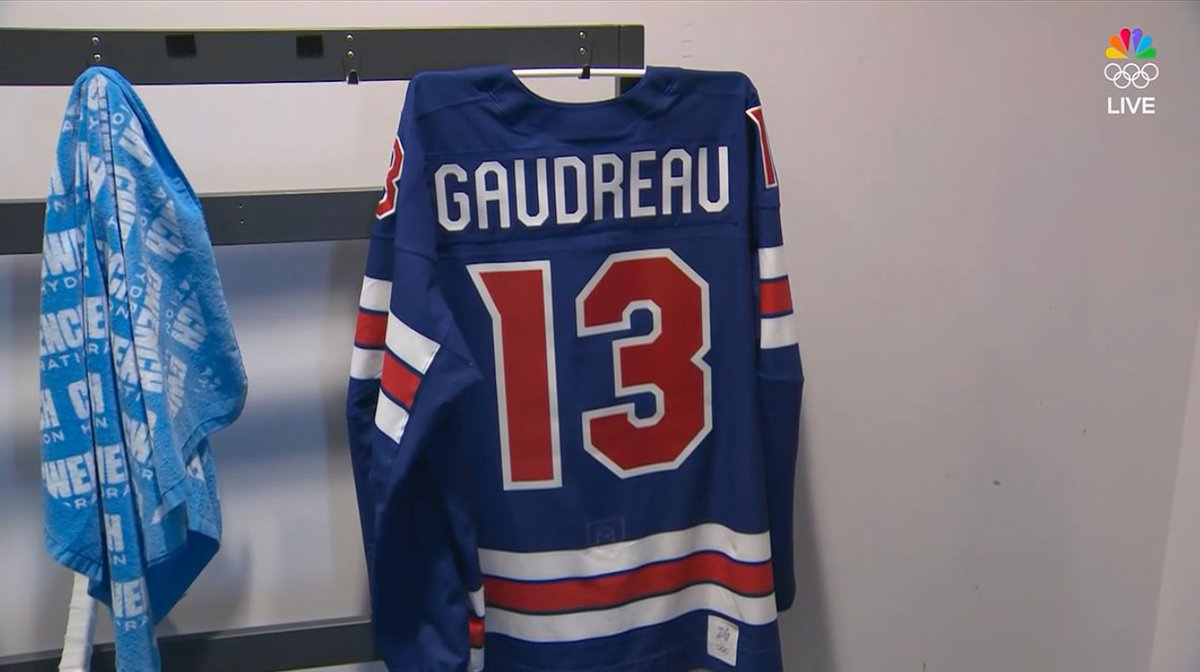 The family of Johnny and Matthew Gaudreau is in the building tonight while Johnny's jersey hangs in the Team USA locker room...

13 &amp; 21 ❤️💙