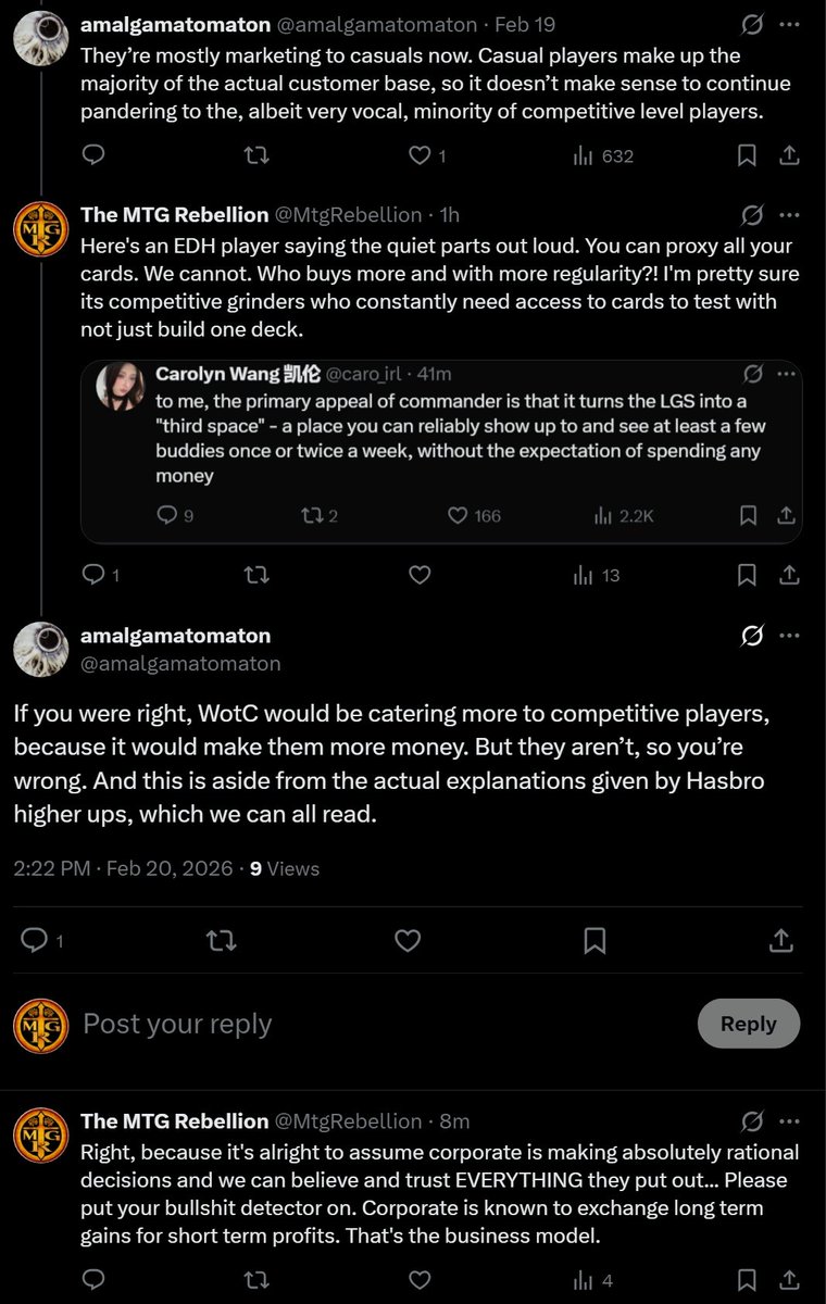 #playotherformats or you might end up like this person just believing whatever Hasbro tells them. Please understand they are the ones setting this up as zero-sum. It's not a resource war between competitive and EDH. We coexist just fine.