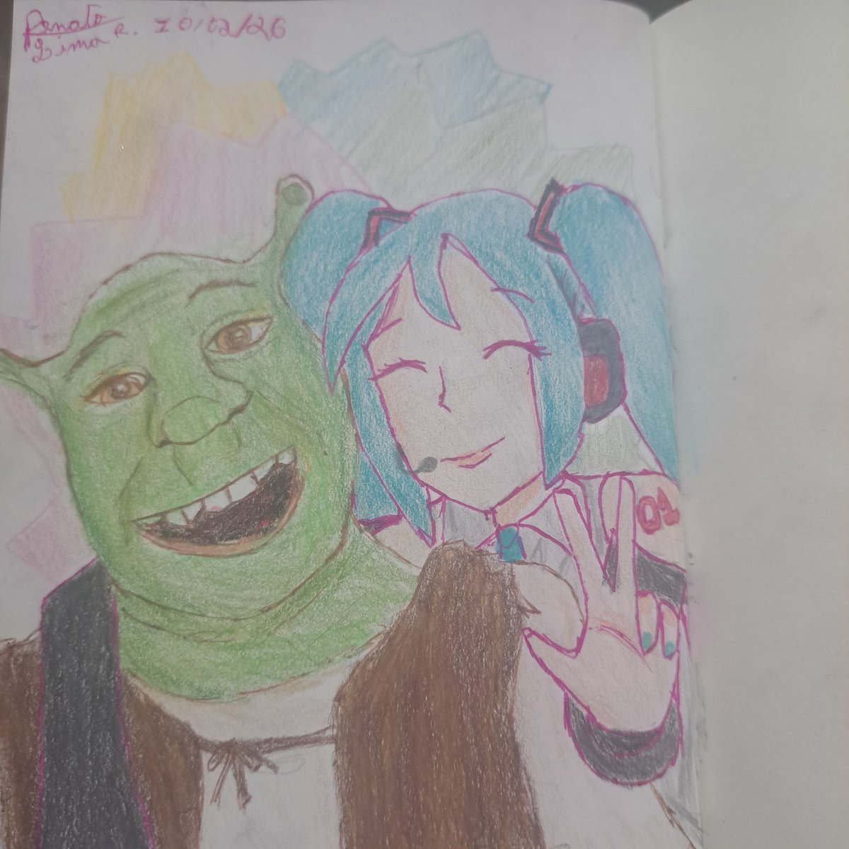 Xtx_xmxveyr's tweet photo. Hatsune Miku e Shrek sendo besties pq eu posso desenhar oq eu quiser #Shrek #Miku #HatsuneMiku #art #drawing #desenho #bbb26 #gloss #chuca #twink #wlw #cunt #servi #monange #artbyme #vocaloid #pjsk #colorfulstage #Hatsune https://t.co/g8mXTPF22N