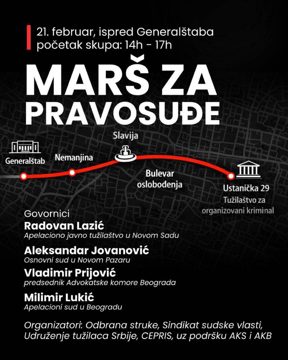 Pitanje je šta će sudije i tužioci preduzeti nakon Marša za pravosuđe? 

Da li će se vratiti u svoje kabinete i tako postati nemi posmatrači sopstvene propasti ili će nešto konkretno preduzeti po tom pitanju. 

Marš za pravosuđe" jeste istorijski trenutak profesionalne