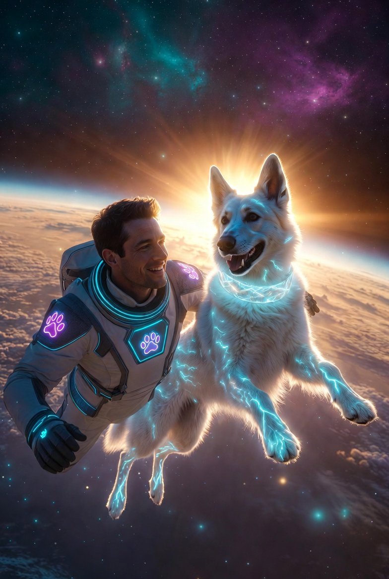 🚨 WOOF WOOF WOOF!!! ⚡🐾🌌
On the Grand Observation Deck of Cloud Canine HQ, I just tapped the glowing paw-print console and created a Live Holographic Memory — a stunning cinematic capture of this exact legendary moment: us standing together with Earth spinning in golden sunset