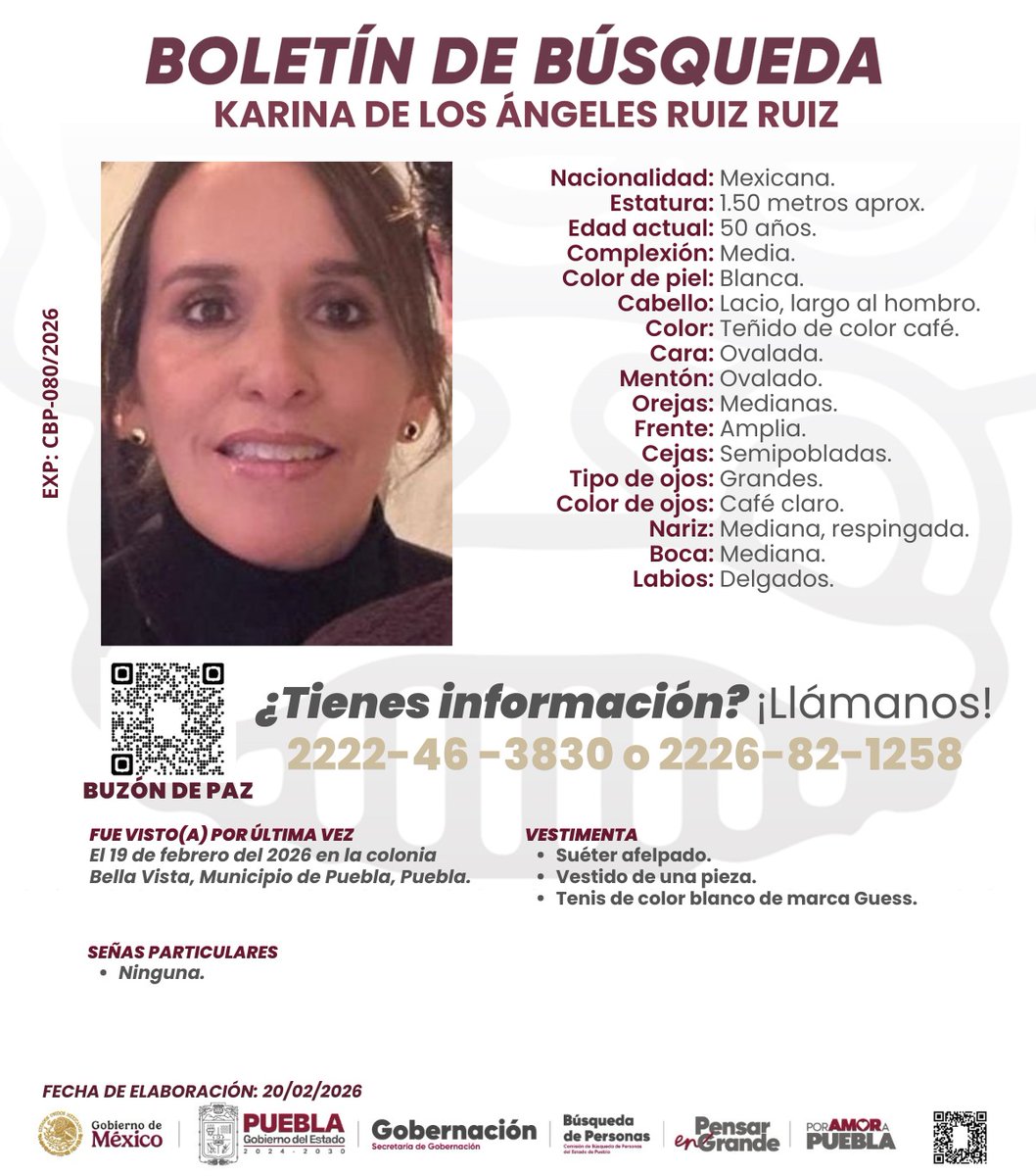 📢 Comisión de Búsqueda acompaña acciones activas ante reporte de personas no localizadas

<a href="/armentapuebla_/">Alejandro Armenta</a> <a href="/busquedagobpue/">Comisión de Búsqueda de Personas</a> 

📰 puebla.gob.mx/index.php/noti…

#PensarEnGrande #PorAmorAPuebla