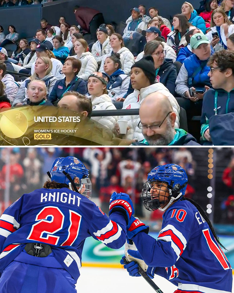 Team USA women's hockey team in the house supporting the men's team 👏
