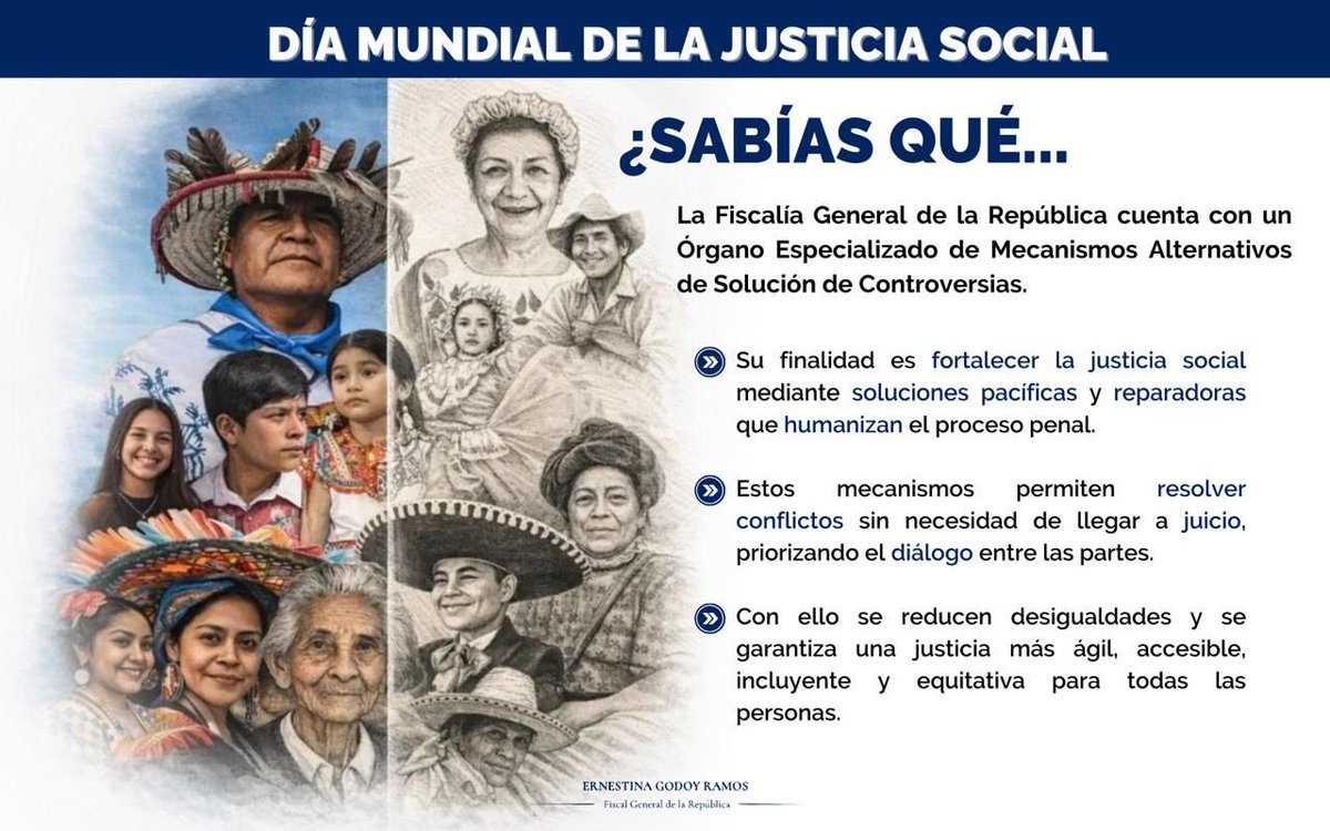 En este 20 de febrero, Día Mundial de la Justicia Social, instaurado por la Asamblea General de Naciones Unidas, en la <a href="/FGRMexico/">FGR México</a> mantenemos el compromiso con la reducción de desigualdades y una justicia al alcance de todas y todos.
Esto se alcanza a través de nuestro Órgano