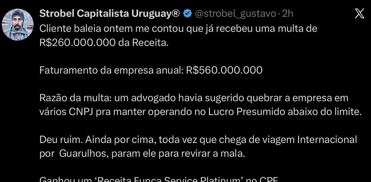 Tenho ctz que ele critica a corrupção, crime e impunidade no Brasil. Não me espantaria tb que se considere cidadão de bem e defensor dos valores tradicionais. 😂