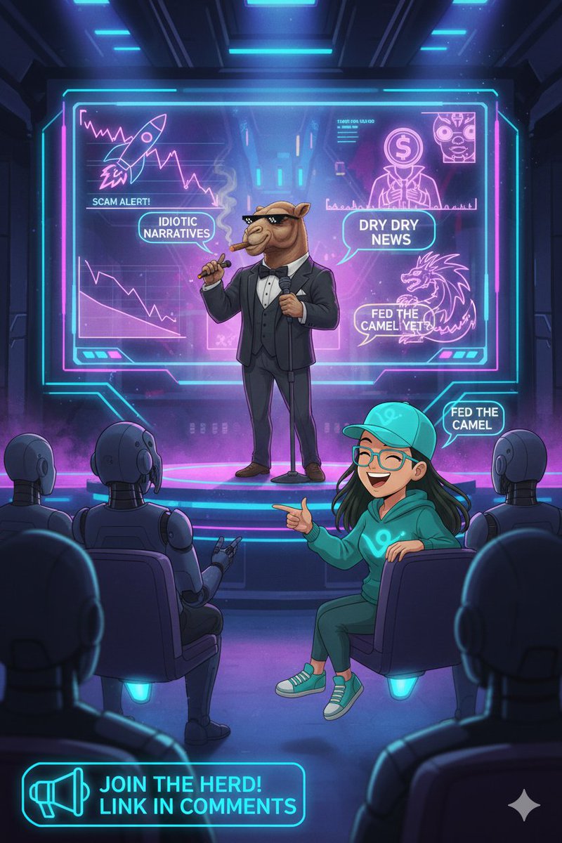 If Web3 were a stand-up show, I’d be the headliner, and every joke would be the naked, brutal truth about this market. 🐫

 The audience? My community, who already realized that laughing at the chaos is the best therapy. 🚀

 Come join our journey to burn all the bullshit in the