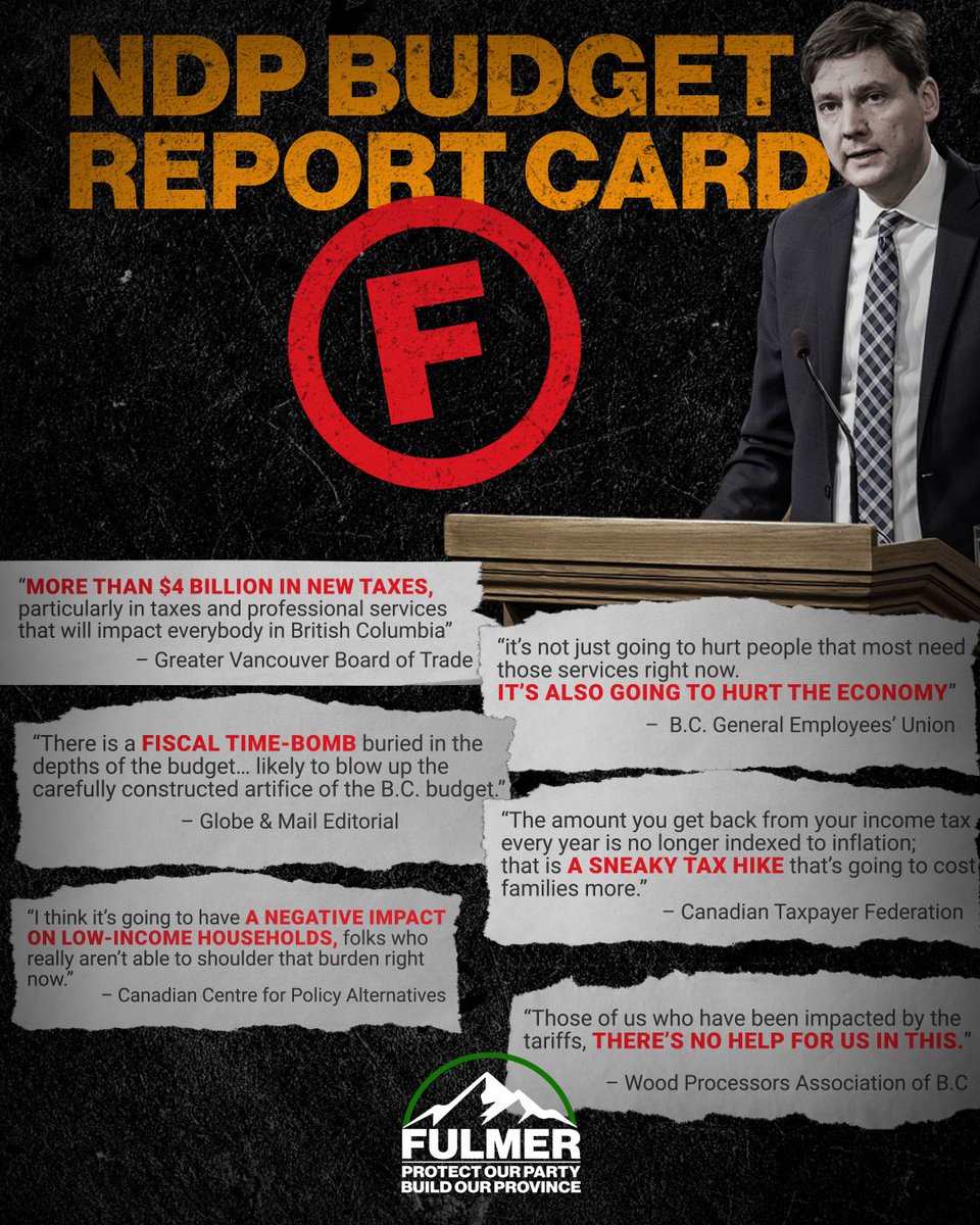 David Eby &amp; the NDP's 2026 Budget gets a failing grade from across the political spectrum.

If you agree that it's time to put an end to Ebynomics, then sign here &amp; let's build an economy that actually works for British Columbians: teamyurifulmer.ca/petition/end-e…