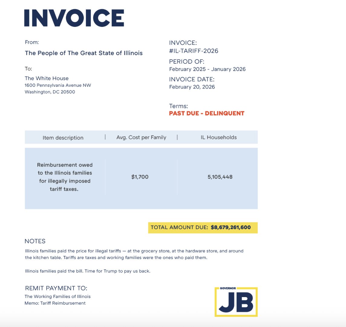 In light of SCOTUS tariff ruling, Gov. Pritzker sent President Donald Trump an invoice of $8.6 billion.