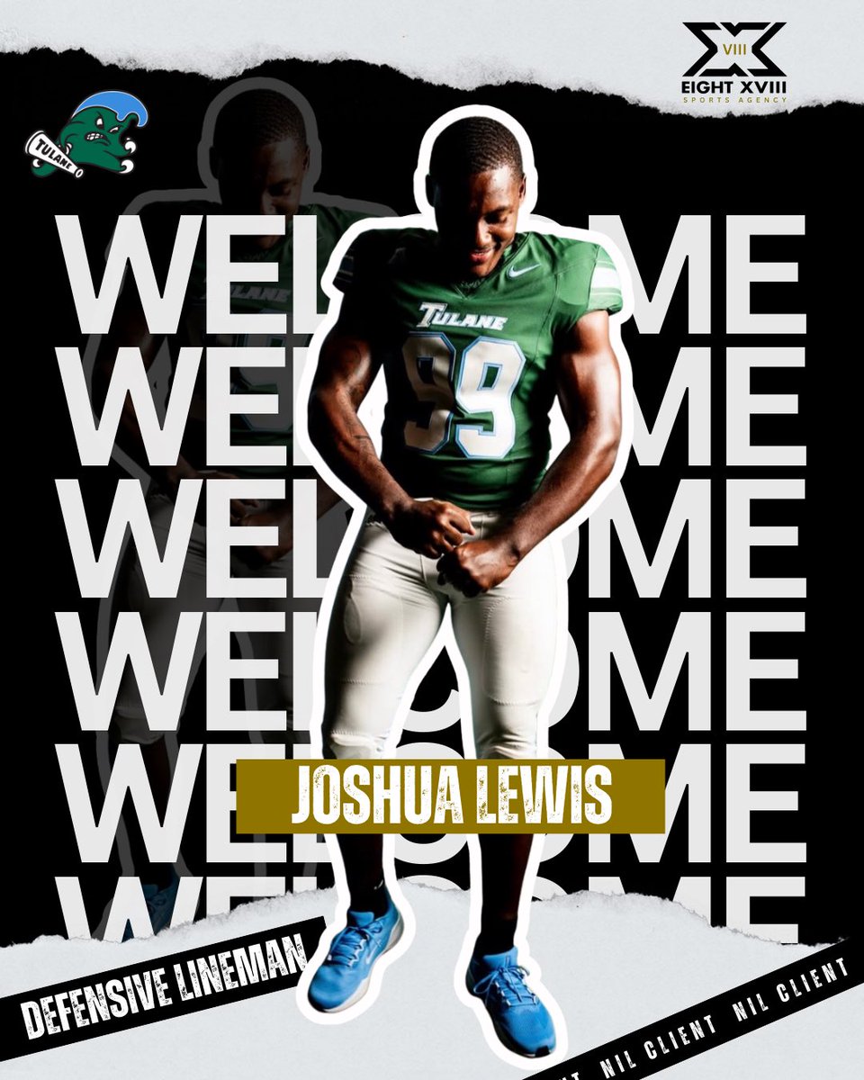 🚨 New Client Alert 🚨

Welcome to the family, Joshua Lewis, DL from Tulane Green Wave football 💚🌊 <a href="/JLew999/">Joshua Lewis</a> 

Eight XVIII is proud to officially welcome you to the roster.