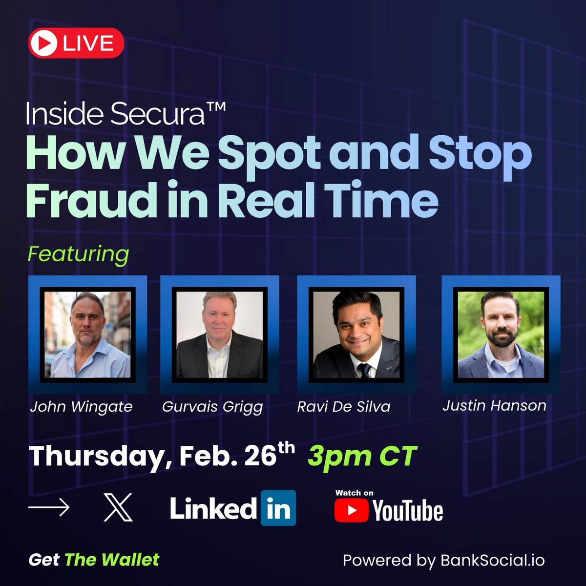 Join John Wingate (<a href="/PresidentHODL/">John Wingate</a>) with Gurvais Griggs (former #FBI &amp; @Chainalysis), Justin Hanson (<a href="/JH1945JH/">Justin Hanson</a>, former U.S. Secret Service, Head of Secura Recovery), and Ravi De Silva (<a href="/deriskpartners/">@deRiskPartners</a>) for a live discussion on AI-driven fraud detection, real-time mitigation, and