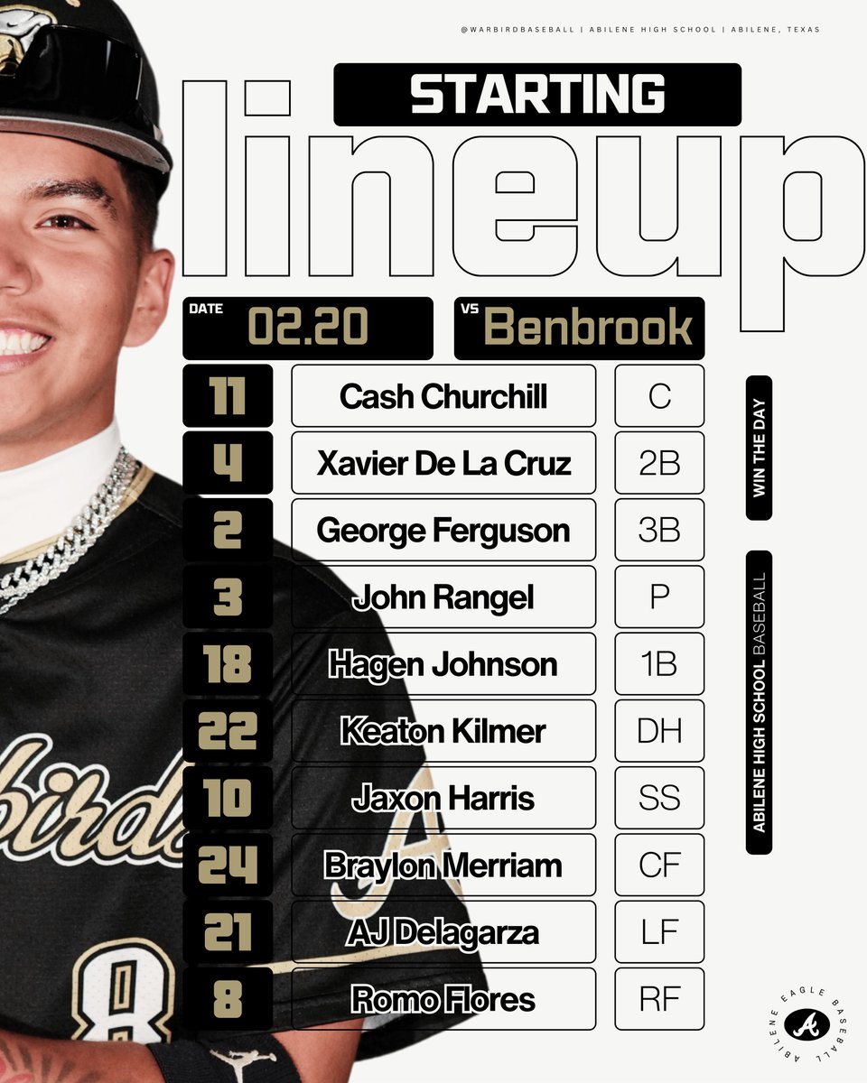 WarbirdBaseball's tweet photo. Starting Lineup vs. Benbrook

#WTD | #EagleBaseball⚾️ https://t.co/nvCZohHbiw