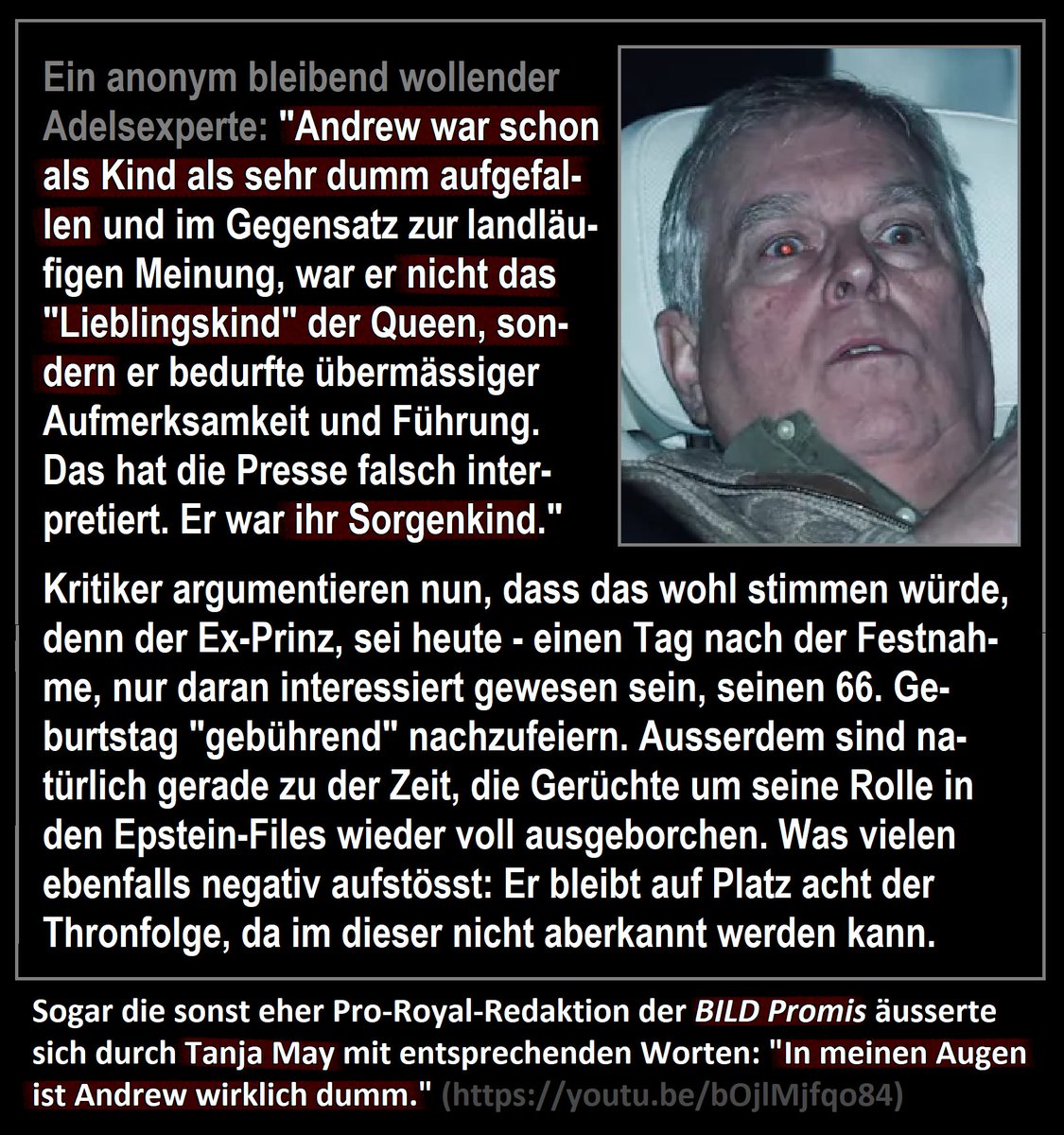 6o7Unimatrix01's tweet photo. Ex-#Prinz #Andrew... Wird wohl nicht als der klügste gesehen. Das soll sein Verhalten nach der #Festnahme und den gerade viral gehenden Epstein-Files zeigen. https://t.co/mpZyio9dzd