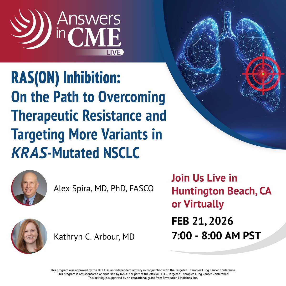 IASLC's tweet image. 🧬 #TTLC26 Symposia Event
RAS(ON) Inhibition: On the Path to Overcoming Therapeutic Resistance and Targeting More Variants in KRAS-Mutated NSCLC
Join Drs. Alex Spira &amp;amp; Kathryn C. Arbour for expert insights and live Q&amp;amp;A.
Register: bit.ly/4ksCgCC

#AnswersInCMELive