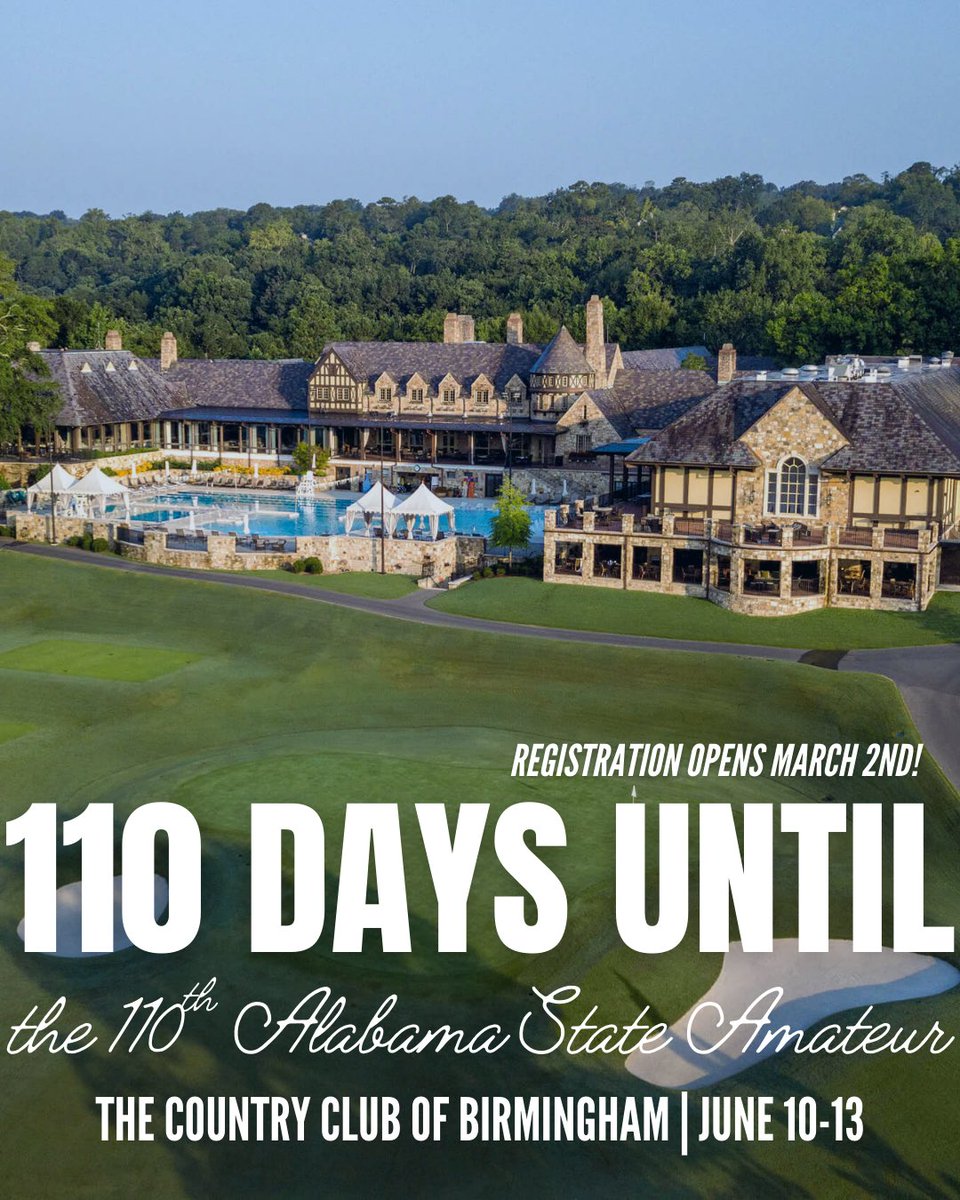 bamagolf's tweet photo. 110 Days Out. 110 Years of Tradition 🏆

The countdown is on. We’re 110 days away from the 110th Alabama State Amateur! 

History has been made. Legacies have been built. Who’s next?
#AlabamaGolf 

https://t.co/wiKxENjm6r https://t.co/YPnm6besel