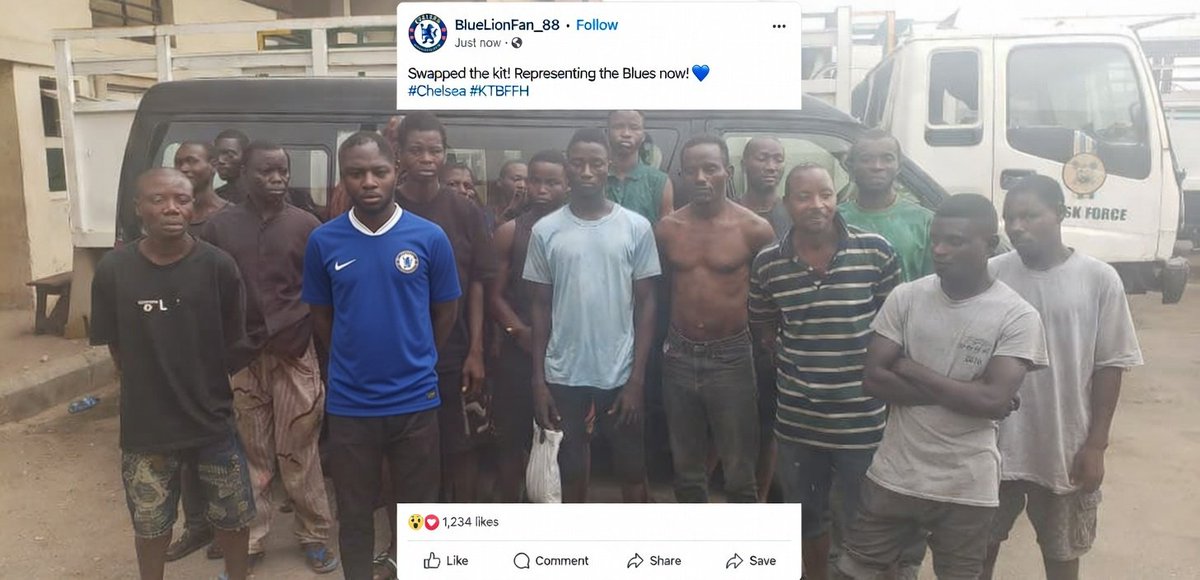 Chelsea fan and 19 others individuals arraigned in Lagos court for public urination and defecation.