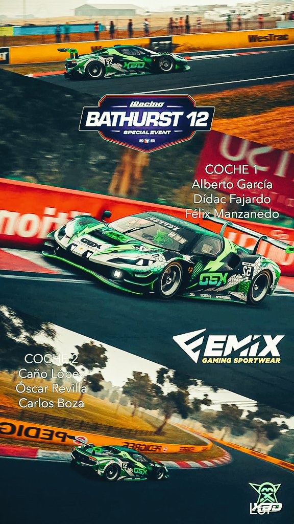 🚨🚨#12hMountPanorama de <a href="/iRacing/">iRacing</a>

XBD Racing GT3 Emix 👇
👤 <a href="/ByLiyo/">Carlos Boza</a>
👤 <a href="/Canho25V22320/">CANHO25</a>
👤 <a href="/valos33/">oscar helguera</a> 

XBD Racing GT3 👇
👤 <a href="/DidacFp00/">Didac Fajardo</a>
👤 <a href="/FMR2721993/">felisiin93</a>
👤 <a href="/alberto_g85/">Alberto García</a> 

📹  Retransmisión -> twitch.tv/xbd_racing
📹 On board Alberto -> twitch.tv/agarciasr

#GoXBD #GreenPower 💚