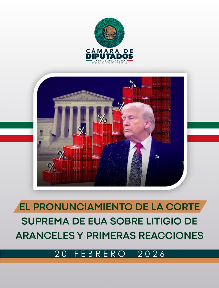Mx_Diputados's tweet photo. 🔎 El Observatorio Legislativo de Asuntos Globales elabora una nota en la que reporta el pronunciamiento de la Corte Suprema de Estados Unidos en contra de los aranceles generales impuestos por el presidente Donald Trump y las primeras reacciones del Gobierno frente a esta decisión.

Consúltala: https://t.co/upvTXm2dYp