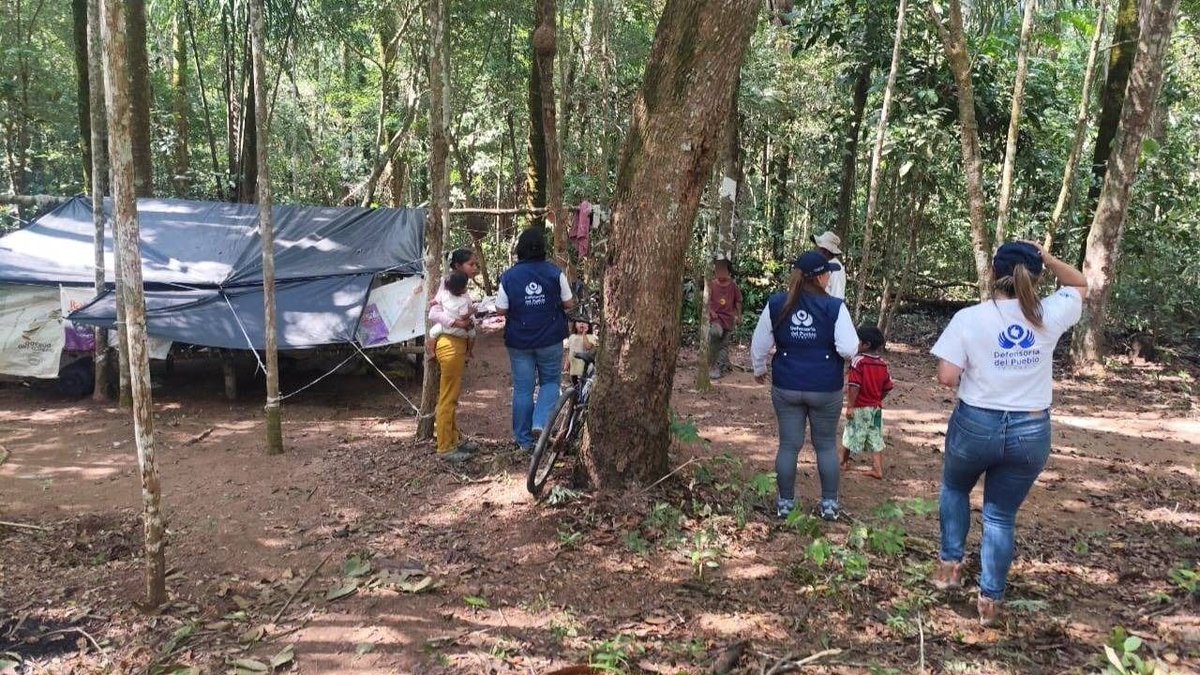 DefensoriaCol's tweet photo. Exigimos a las autoridades del Meta la asistencia humanitaria inmediata y la protección de los derechos fundamentales para las comunidades indígenas de Barrulia, Iwitsulibo, Tsabilonia y San Rafael de Warrojo en Puerto Gaitán.

En una visita humanitaria constatamos las precarias condiciones de habitabilidad en las que están 37 familias de la comunidad Barrulia, incluidos 17 niños y niñas. 

Identificamos un riesgo de salud debido a que consumen agua no tratada del río Muco y a que particulares les restringen su movilidad, aumentado la vulnerabilidad de la comunidad ante posibles emergencias.

Reiteramos nuestro llamado a la Alcaldía de Puerto Gaitán, @GobMeta y @UnidadVictimas para que se aseguren las condiciones de vida digna de las comunidades indígenas, en el marco del proceso de retorno y reubicación.
