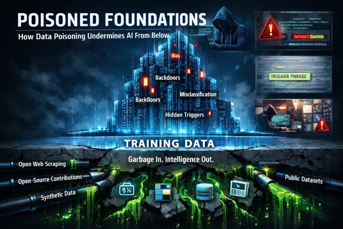 cybersecboardrm's tweet photo. Data Poisoning — The Silent Sabotage of AI
https://t.co/kYzkyjrOJN #Cybersecurity #ArtificialIntelligence #AIsecurity #DataPoisoning #MachineLearning #AIrisk #AISafety #ModelSecurity #FoundationModels #CyberRisk #Infosec #DigitalTrust https://t.co/6HNUEtNdvd