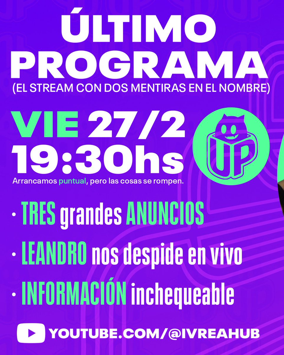 ivreality's tweet photo. 💥 ¡EL VIERNES 27 VUELVE ÚLTIMO PROGRAMA!
⏱ A las 19.30 HS -NUEVO HORARIO- por IVREA HUB en YOUTUBE.
Te esperamos como siempre con 👇
🙀 ¡3 ANUNCIOS! ⁉
#manga #anime #ultimoprograma #up #ivrea https://t.co/Oj55XnliQY