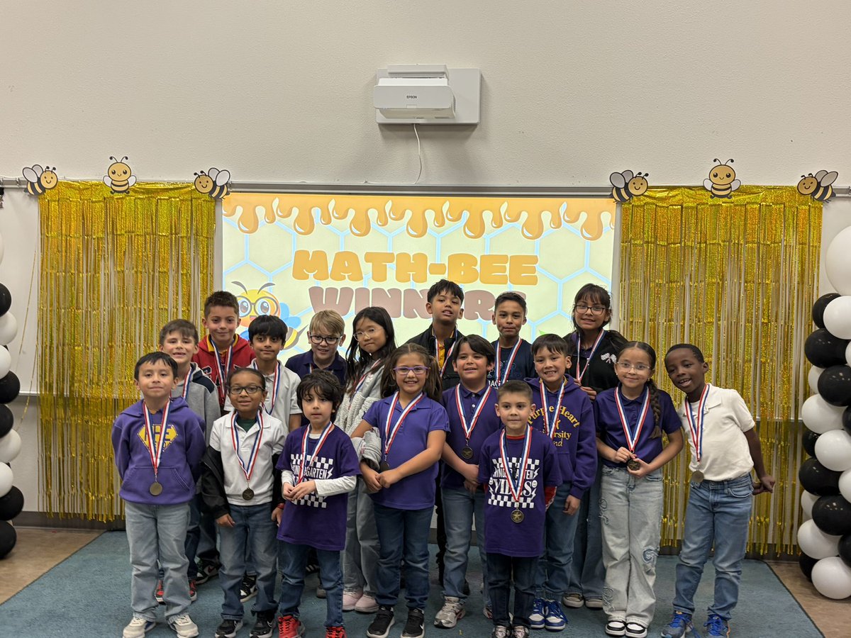 cperez_phe's tweet image. So proud of all of our Math Bee winners! 🐝💜 You have made us so proud and we can not wait to see our first place winners shine in the district competition!✨@PurpleHeart_ES  #SISD  #MathBee