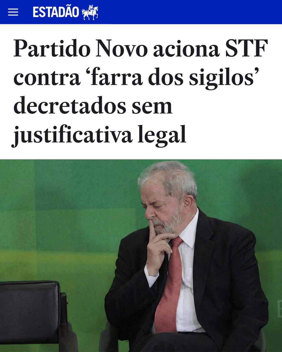 O NOVO acionou o STF contra a farra dos sigilos no Brasil.

Protocolamos uma ADPF para questionar o uso abusivo de sigilos que vêm sendo usados para esconder informações que deveriam ser públicas.

Imagens do 8 de janeiro, visitas ao Alvorada, viagens em aviões da FAB, gastos com