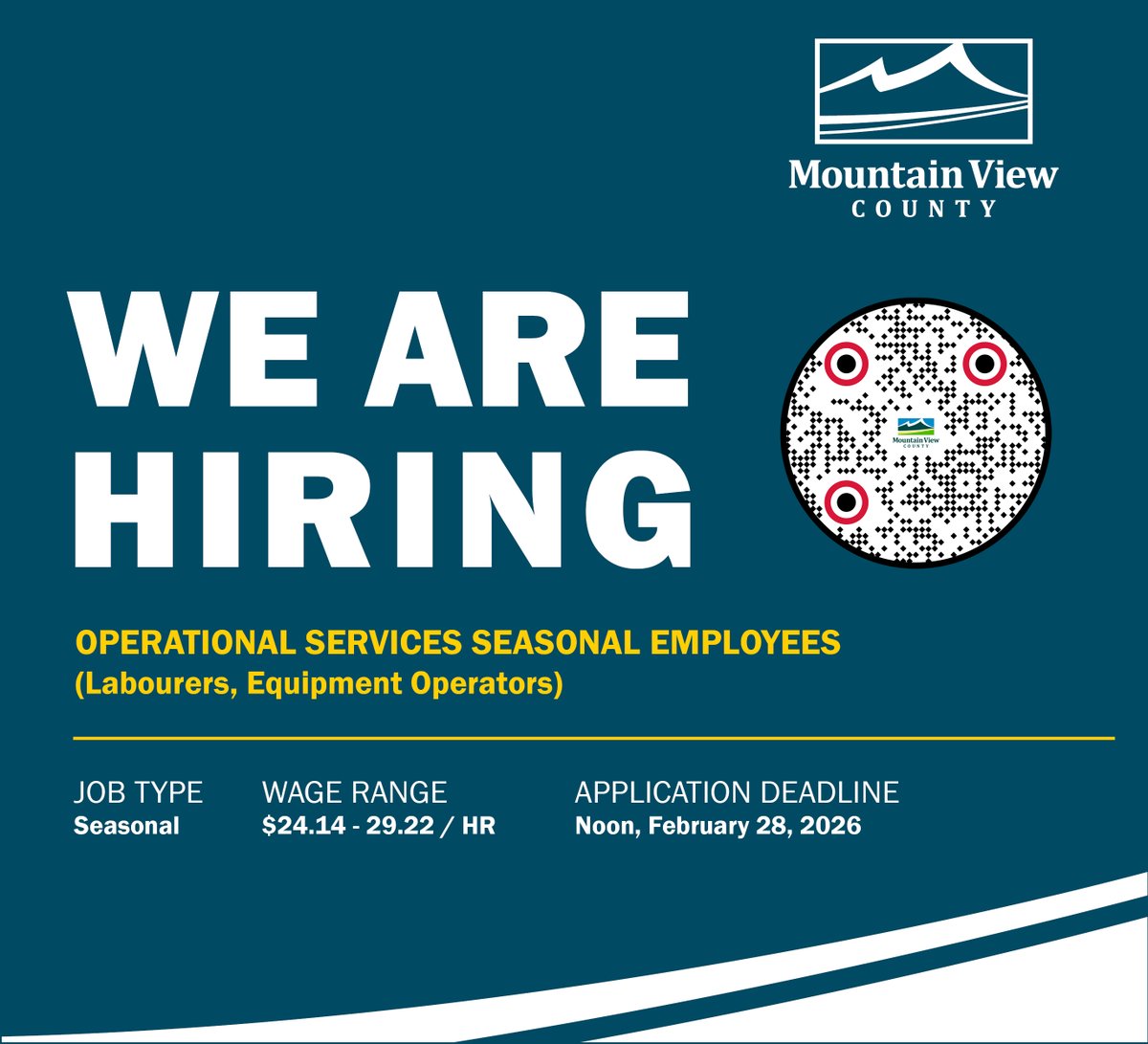 Don't miss out! Application deadline is February 28, 2026, at noon!

For more information, please visit our website: mountainviewcounty.com/p/work-with-us

#workwithus #employmentopportunity