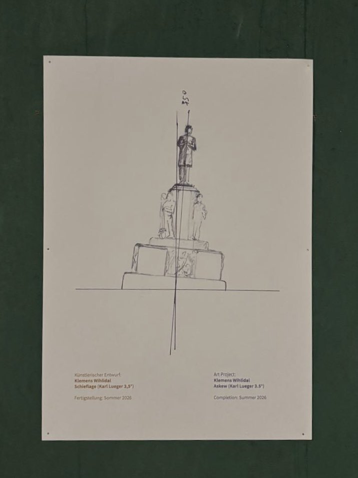 GavJacobson's tweet photo. In order to draw attention to the fact that Karl Lueger was a rabid antisemite, the City of Vienna is going to tilt his statue 3,5° so as to “strip it of its gravitas and grandeur”. https://t.co/rrENfRWdl6