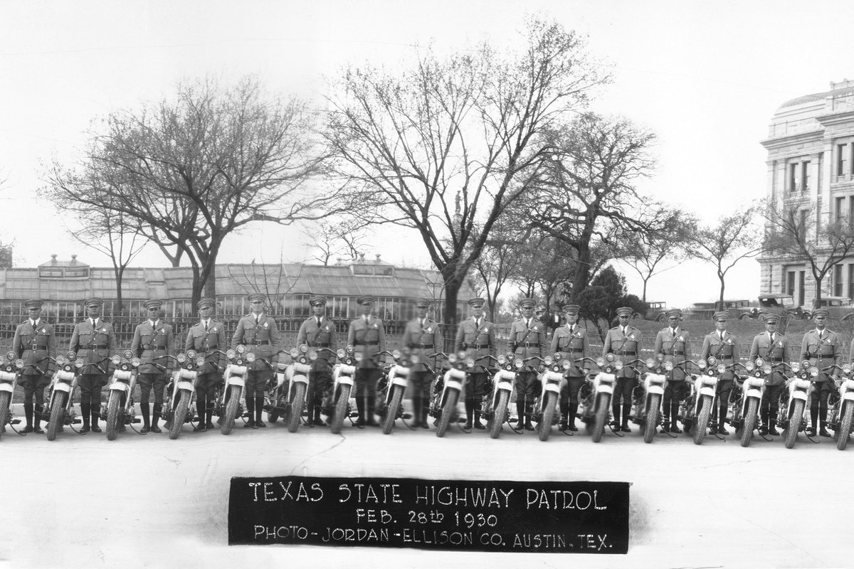 TxDPS's tweet photo. Today marks 96 years since DPS graduated its first-ever class of recruits. It was on this day, in 1930, that 50 DPS Recruits officially joined the ranks of the Texas Highway Patrol. Many of them can be seen here – near the Texas State Capitol in Austin, a few days after graduation on Feb. 28, 1930, alongside brand-new motorcycles – the transportation of choice at that time.
Much has changed in the last 96 years, but our mission remains the same – to protect and serve the citizens of the great state of Texas. #protectandserve #texashighwaypatrol #lawenforcement #DPS