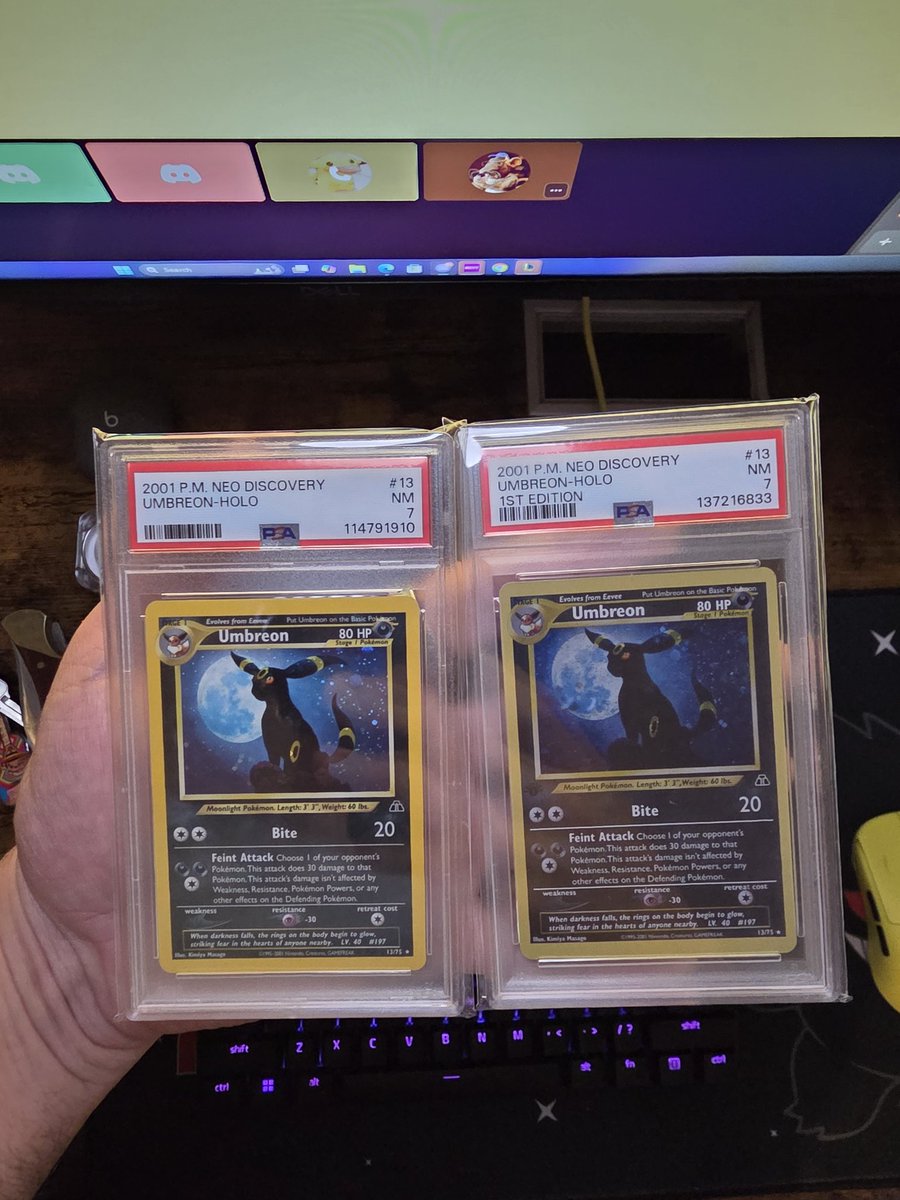 Spazr11's tweet photo. @rampagepoker Let me know if you are interested in some neo discovery and first edition neo discovery. Both 7's https://t.co/VA3YjnnMIR