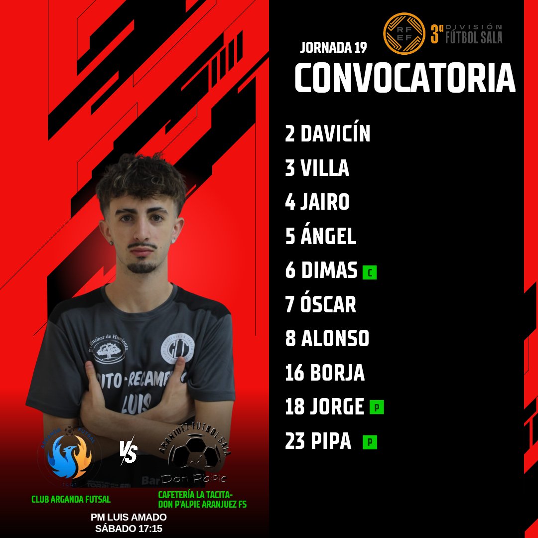 CONVOCATORIA J19💪

Este es nuestro equipo para el partido del sábado en el Luis Amado .

#VamosDonpal❤️
#HacerHistoria
