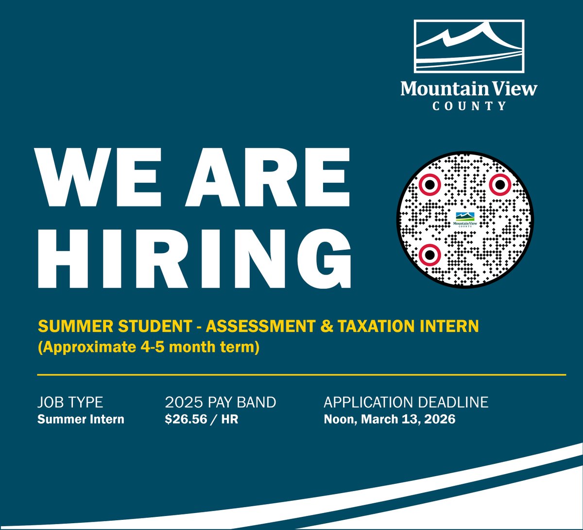 #MountainViewCounty is now accepting applications for an Assessor Intern - Summer Student. For more information, please visit our website: mountainviewcounty.com/p/work-with-us
.
.
.
#workwithus #employmentopportunity