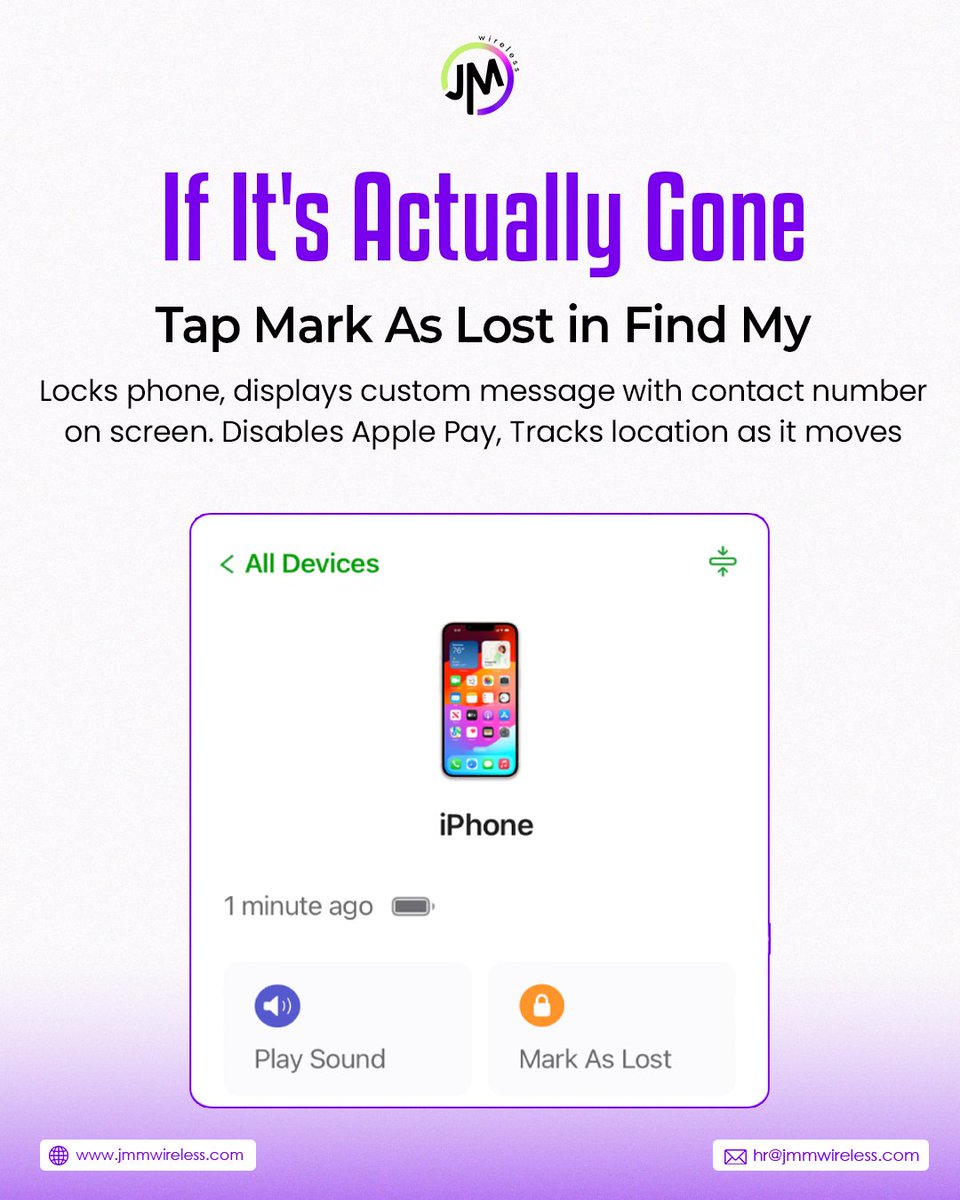 You have about 30 seconds of panic before remembering Find My exists. This is your complete guide to using it properly. Check right now that it's enabled.

#JMWireless #FindMyiPhone #LostPhone #iPhoneTips #FindMyDevice #PhoneLost #TechHelp #AppleTips #PhoneSecurity