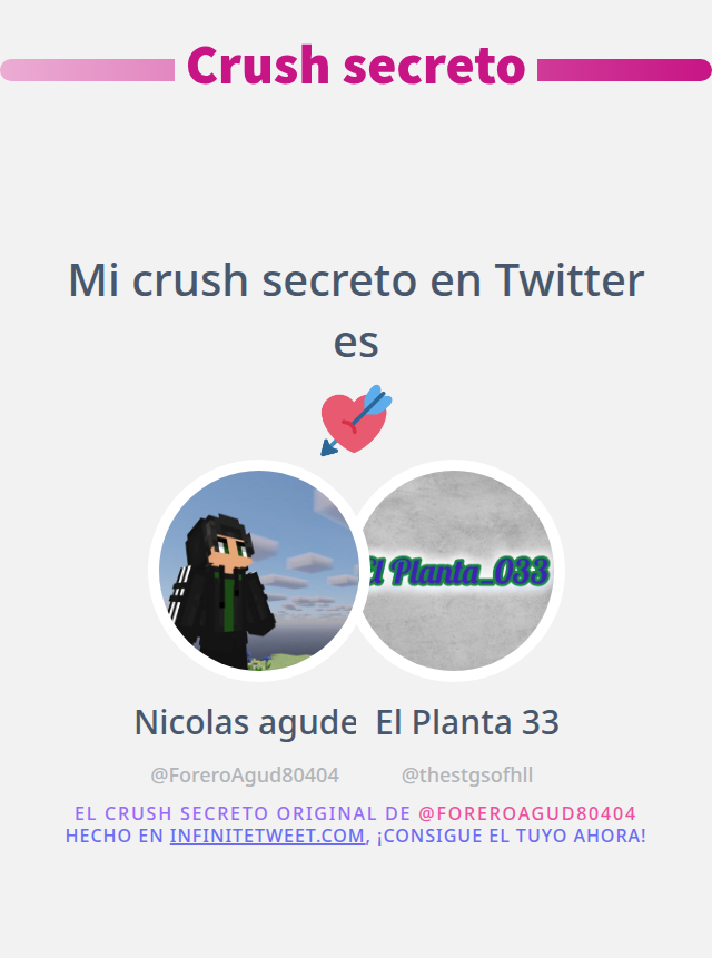 Mi crush secreto en Twitter es <a href="/thestgsofhll/">El Planta 33</a>

➡️ infinitetweet.me/secret-crush?l…
