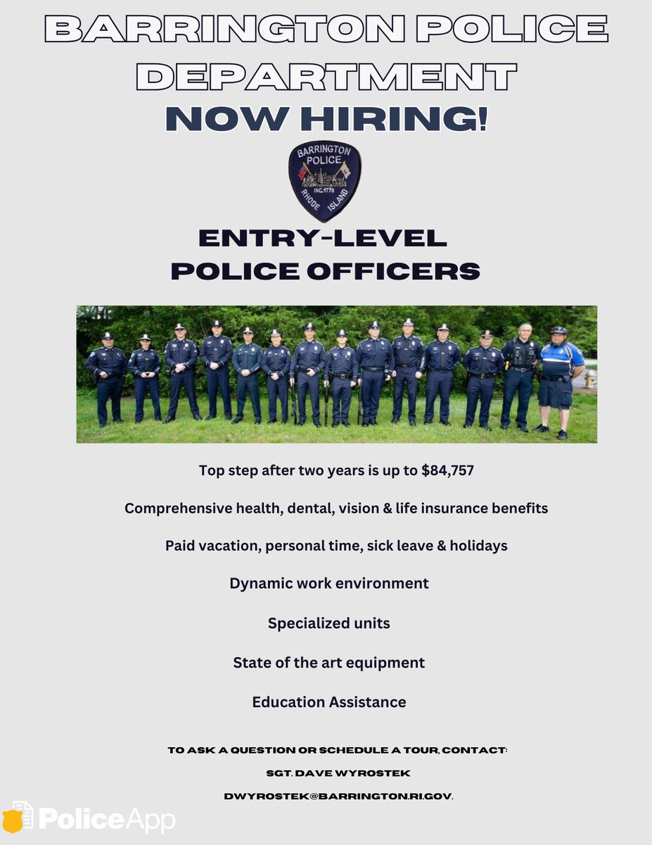 barringtonripd's tweet photo. We are hiring entry-level officers!
We are seeking candidates who are interested in a new and rewarding career in law enforcement. POST certified officers who are interested in this position are eligible to apply!
Click on the link in our bio to apply now! https://t.co/UZUP5RdUMM