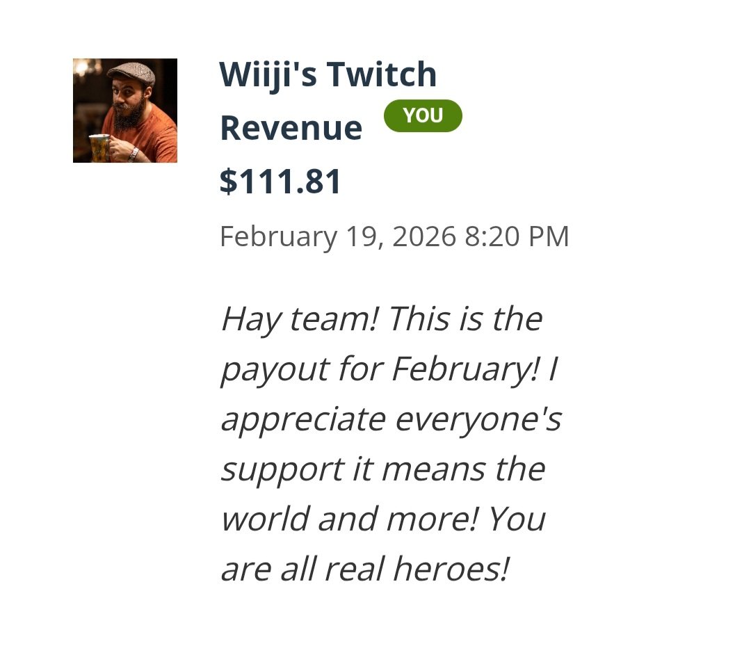 Hay team!

Donated the twitch revenue payout from earlier in the month. 
Thank you all so much for supporting the channel and ultimately, the children's hospital ward. 
It means the world and more that you stop by and have enough fun to sub to the channel. 
I appreciate you all.