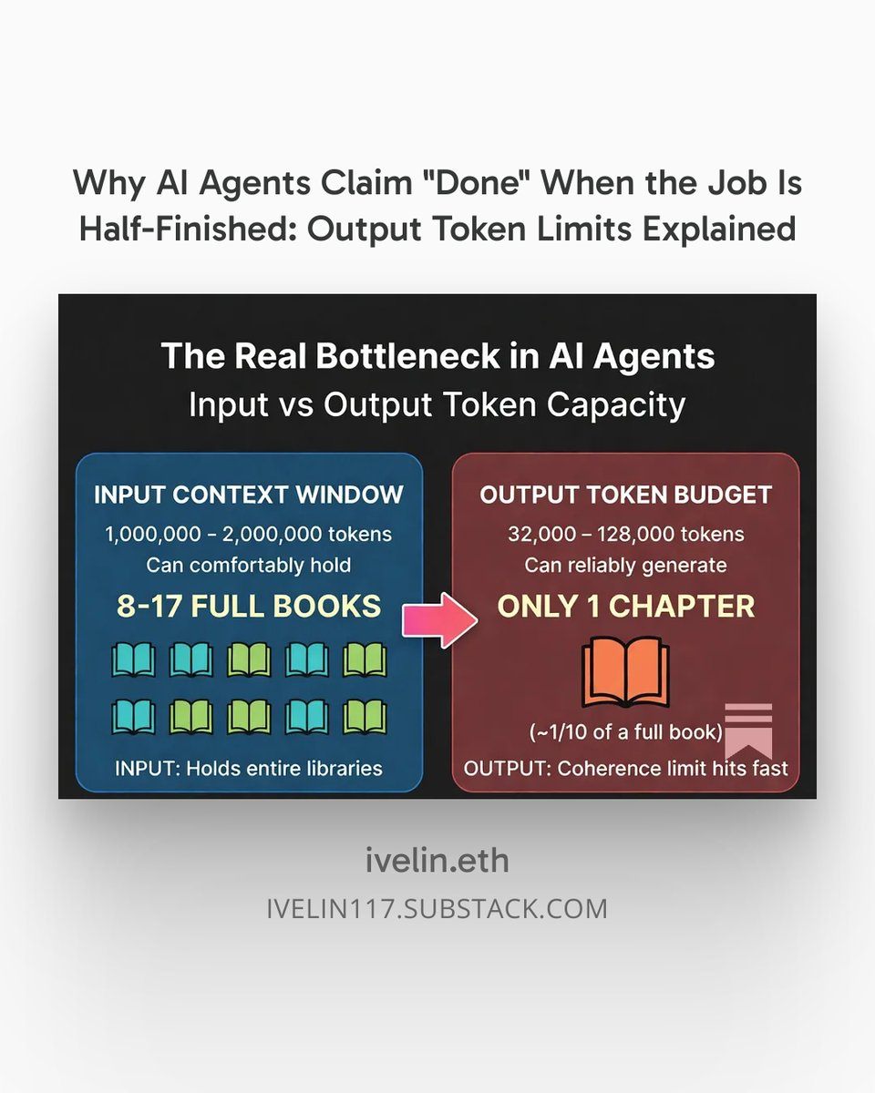 Why AI Agents Claim "Done" When the Job Is Half-Finished: Output Token Limits Explained 

The real bottleneck in agentic AI isn't only input context—it's how little they can actually output before losing coherence. Here's why it happens and how to engineer around it.