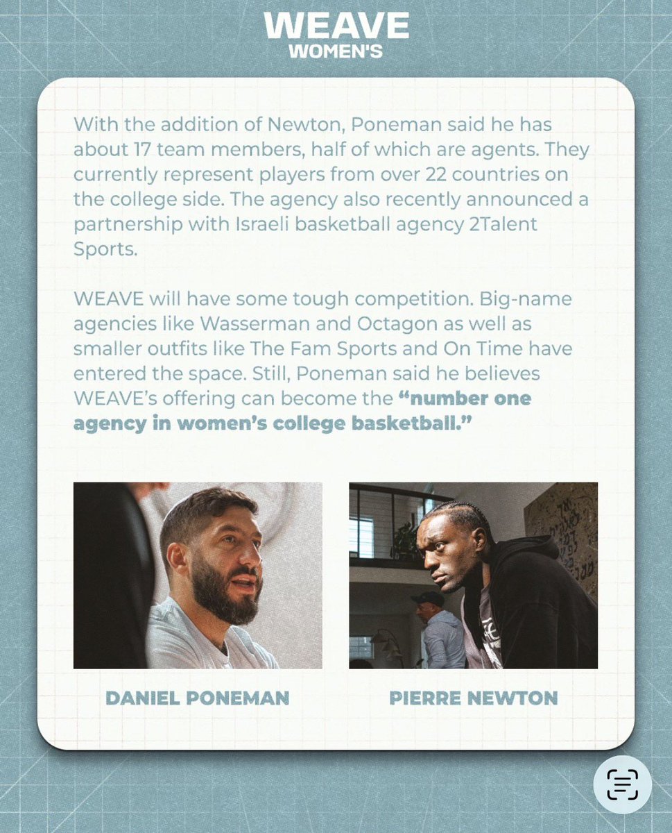 An excerpt from Sports Business Journal covering the inception of Weave Women’s, led by Pierre Newton. #WEAVE 🧶