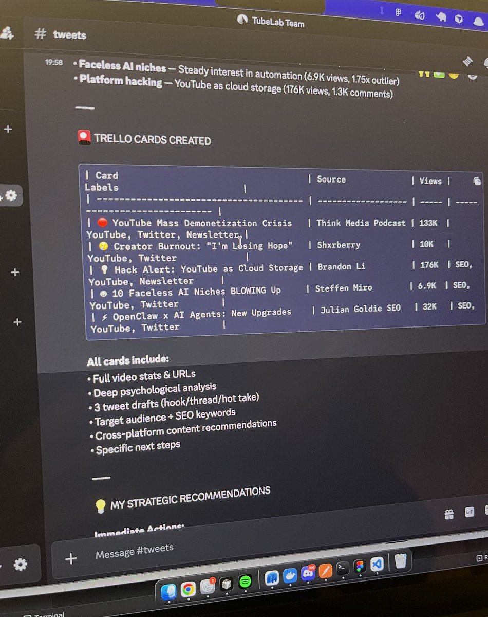 give your OpenClaw this skill &amp; get millions of YouTube views this month

and 1000s of new subscribers to your channel...

1) every 48h my OpenClaw (Mr. Krabs) shares a trend report with my team so we know what content to create
2) then he actually creates trello tickets for