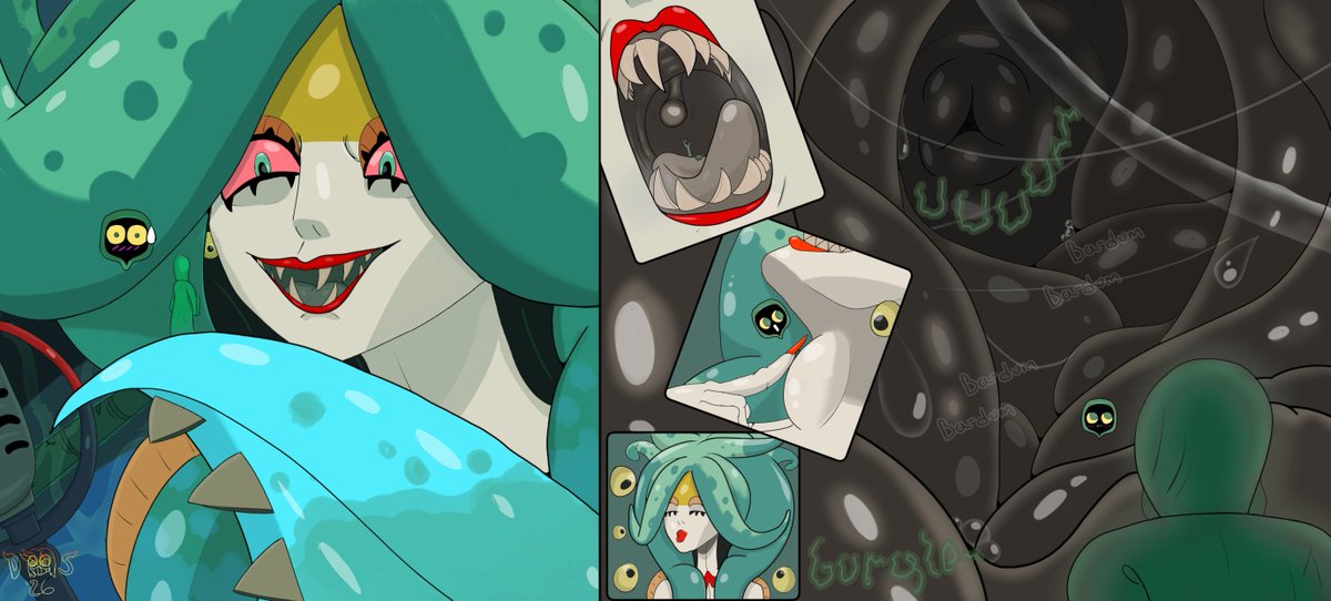 DoS_the_Writer's tweet photo. Last month's exclusive now public!  My friend Metal was playin' Hades 2 and I immediately fell in love with Scylla, so I did a thing with her! I feel like somethin's a lil wonky with the face, BUT I think I did a damn fine job none the less!
#vore #giantessVore https://t.co/dGbJxScTpK