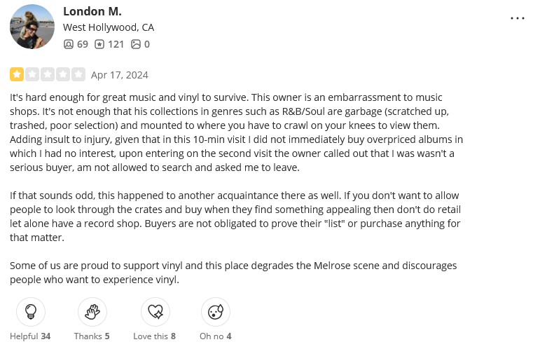 Prismadoll's tweet photo. There's a record shop on Melrose (The Record Collector) that's very much like this place.
The guy who runs it's a rude boomer who made racist comments toward my Columbian friend &amp; accused me of being "the reason Trump got elected" because I asked if they also carried CDs...

🖕💀 https://t.co/tFKK4xMsMD