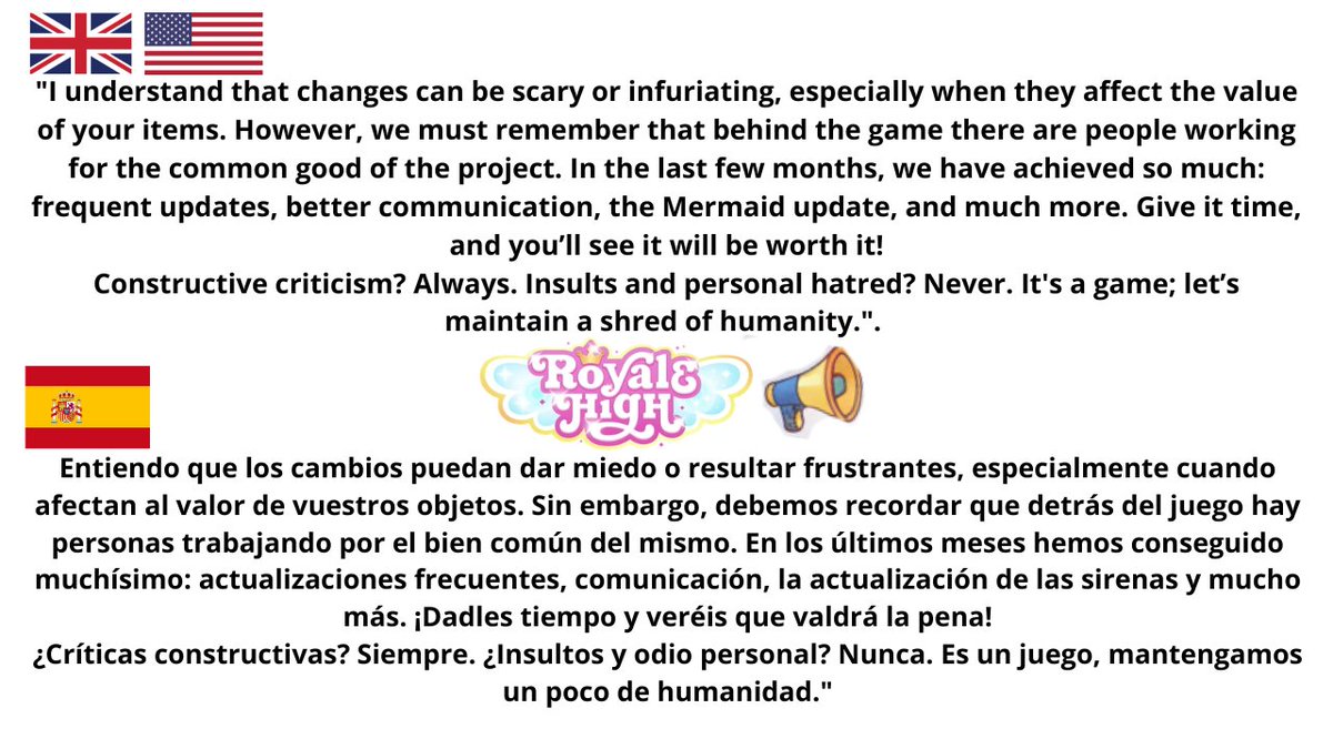 ADDRESSING THE COMMUNITY SITUATION.....😔

THIS IS AN IMPORTANT POST, READ EVERYTHING AND REPOST IF YOU WANT💖
#ROBLOX #royalehigh #Royale #Everfriend  #royalehighcampus4