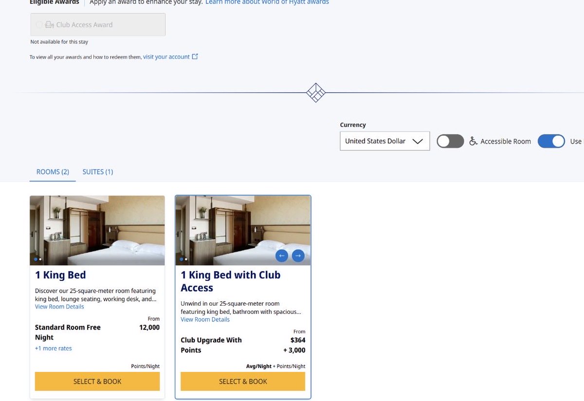 JoelHaley's tweet photo. @HyattConcierge hi! I’m confused on why I can’t use a club access award. In this screenshot you’ll see I can get club access using another method 🤔 

This is for the Hyatt regency time central. Thx! https://t.co/LJo9hSjTz5