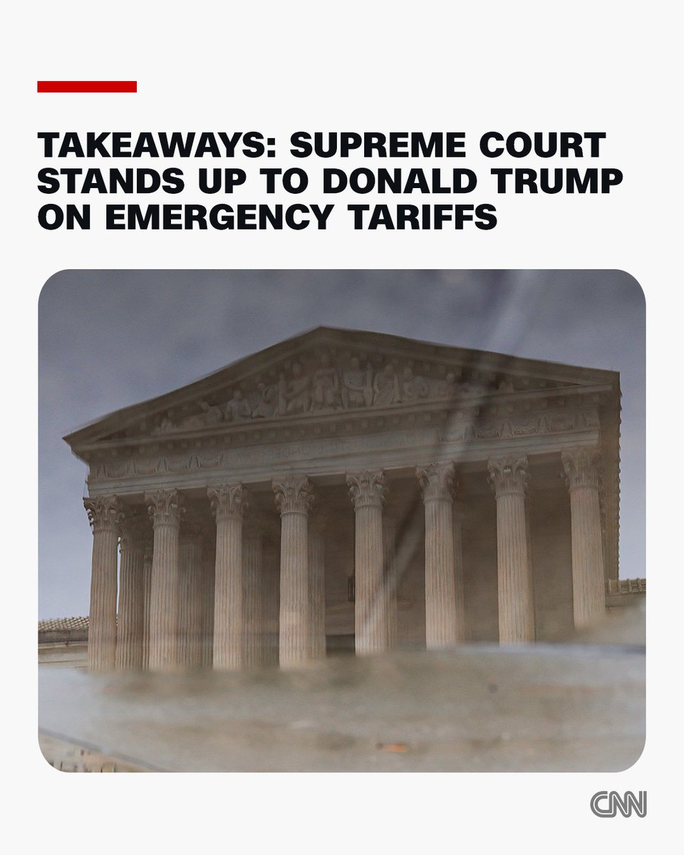 CNN's tweet photo. The Supreme Court struck down President Donald Trump’s sweeping emergency tariffs on Friday, a significant decision that could redirect the course of the administration’s economic and foreign policy agenda. 

Here’s what to know about the blockbuster decision: https://t.co/rTp1UbHBhY