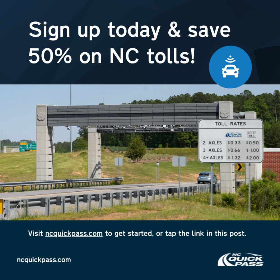🚗 February roads can be slick - drive smart!

◾Slow down &amp; increase following distance.
◾NC law: Wipes on = headlights on.
◾Check tires &amp; fluids.

💡 Make travel easier with #NCQuickPass &amp; save 50% on #NC tolls: ncquickpass.com/open-account.

#RoadSafety #WinterDriving #DriveSafe