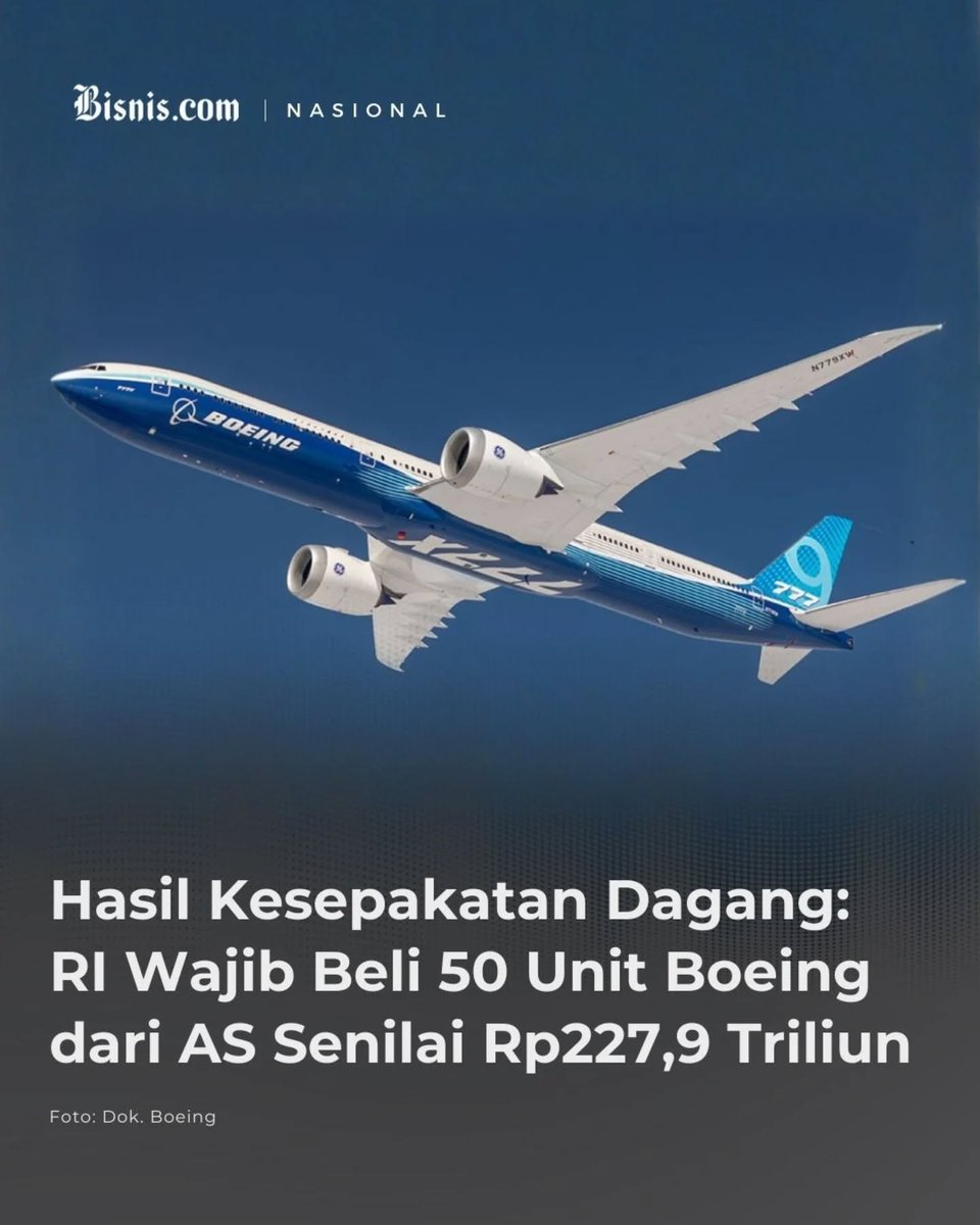 Bisniscom's tweet photo. Presiden Prabowo dan Presiden Trump resmi menandatangani dokumen kesepakatan dagang bertajuk Toward a New Golden Age for the U.S.-Indonesia Alliance yang memuat ketentuan perdagangan timbal balik AS. Pada salah satu poin… https://t.co/jn4EQPGj64 #boeing #reciprocal #trump https://t.co/niyDVclTVq