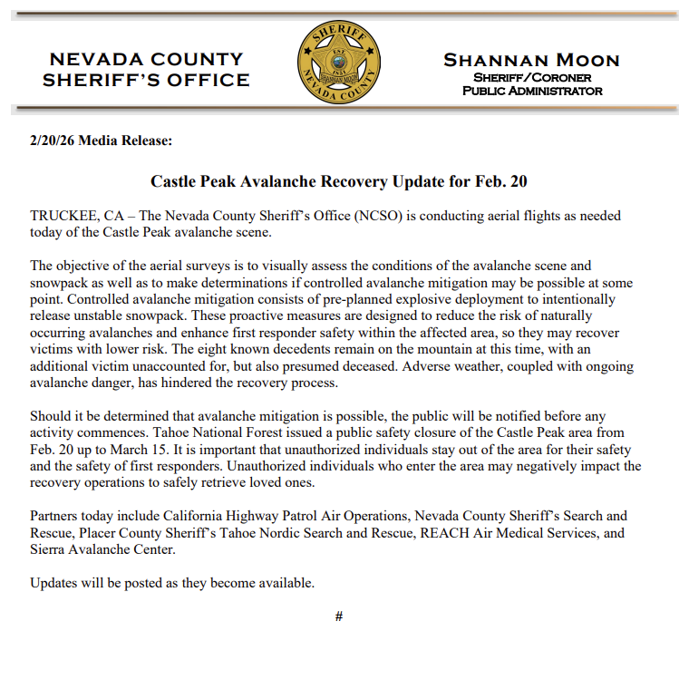 Nevada County Sheriff's Office tweet media