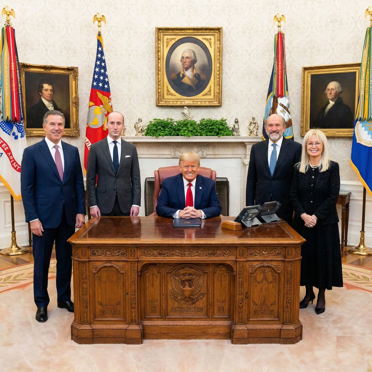 Ekklectico's tweet photo. 1. Steve Witkoff ✡️ (Enviado Especial para Oriente Medio)
2.  Stephen Miller ✡️  (Subdirector del Gabinete de Políticas de la Casa Blanca)
3.  Howard Lutnick ✡️ (Secretario de Comercio de los Estados Unidos)
4.  Miriam Adelson ✡️ (donante principal / mega-donante)

EEUU es dominado de arriba a abajo por la casta de la J 🧃